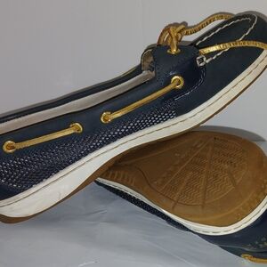 Navy and Gold Boat Shoes